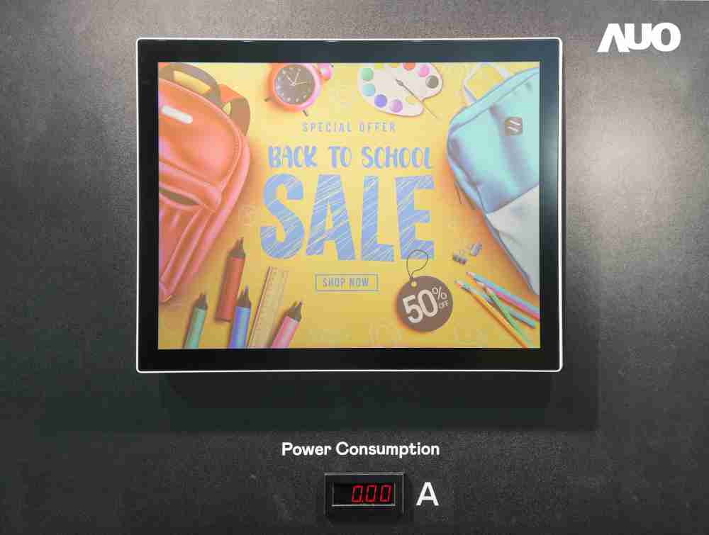 冰球突破展示胆固醇液晶超低耗能户外全彩显示器，，，，ChLC（胆固醇液晶）以双稳态技术使静态显示零功耗，，，，具省电、、高彩度、、、、环保的特性，，，还整合软硬件系统解决方案，，，可透过单一云端平台管理